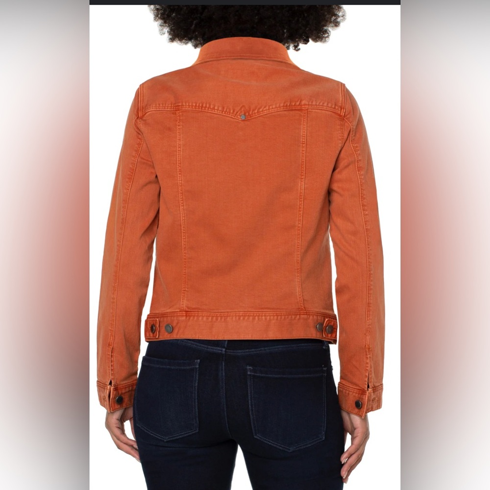 LIVERPOOL CLASSIC BUTTON DOWN JEAN JACKET WITH POCKETS ORANGE RUST SIZE: M - Picture 11 of 16